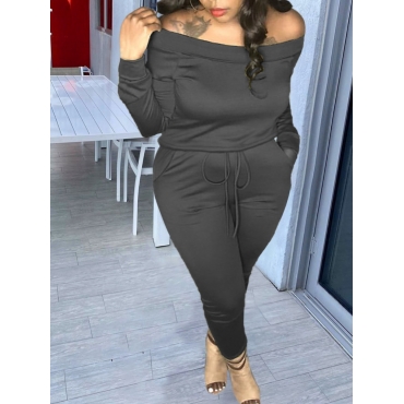 

LW Plus Size Sportswear Drawstring Basic Black Two-piece Pants Set