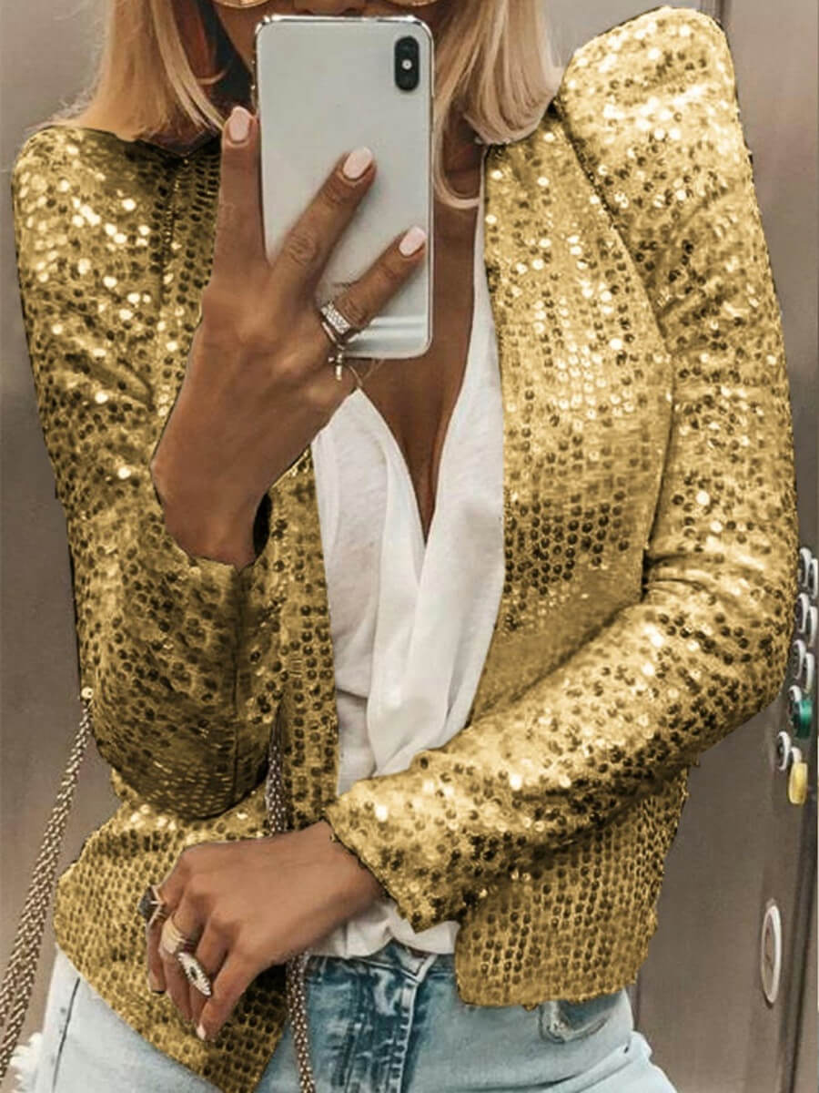

Lovely Stylish Sequined Gold Blazer