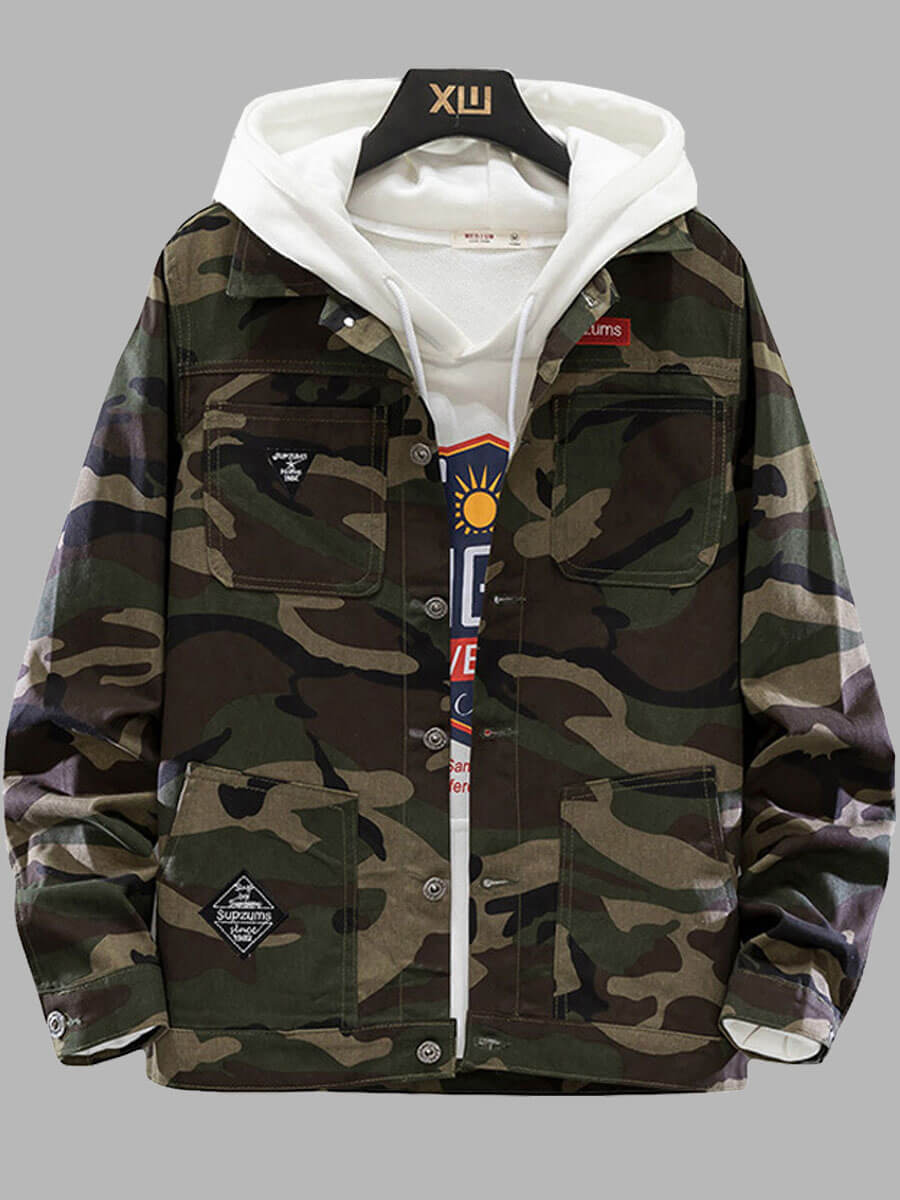 

Lovely Men Casual Turndown Collar Camo Print Denim Jacket