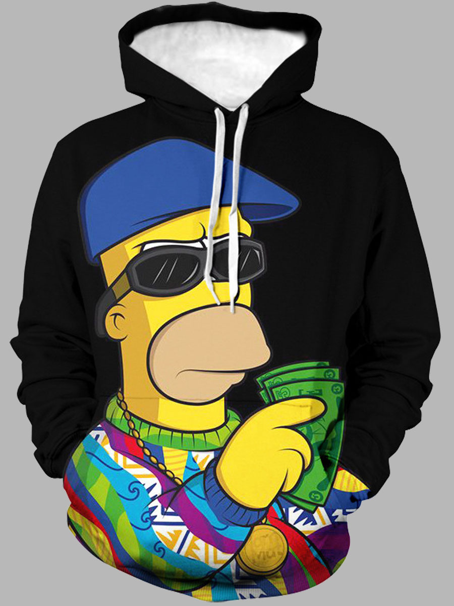 

lovely Casual Hooded Collar Cartoon Print Black Men Hoodie