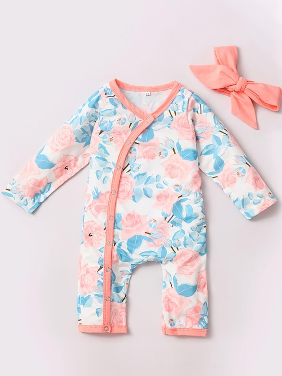

Lovely Leisure V Neck Floral Print White Girl One-piece Jumpsuit