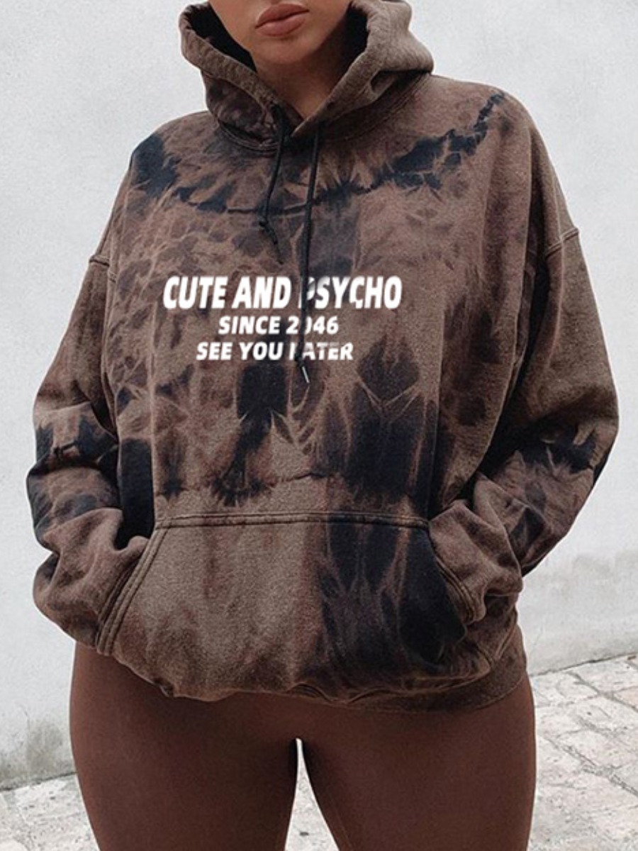 

lovely Street Hooded Collar Letter Print Brown Hoodie
