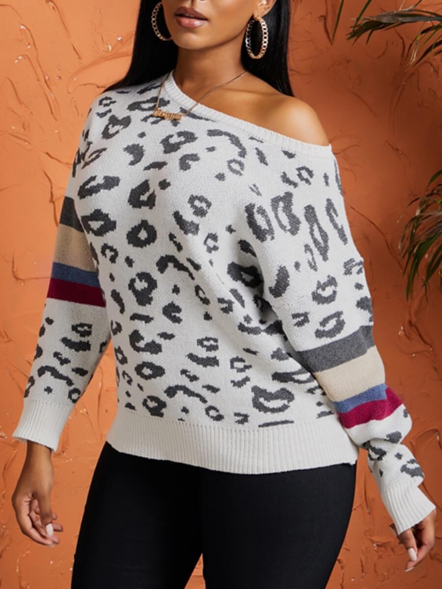 

Lovely Stylish Leopard Print White Sweater