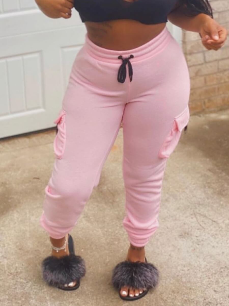 

Lovely Street Pocket Patched Pink Pants