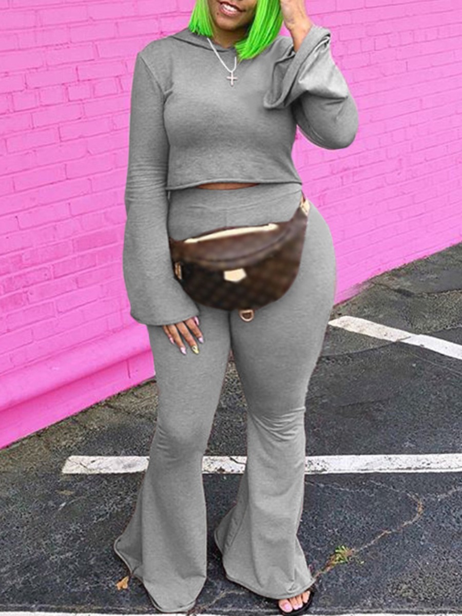 

Lovely Casual Hooded Collar Basic Grey Plus Size Two-piece Pants Set