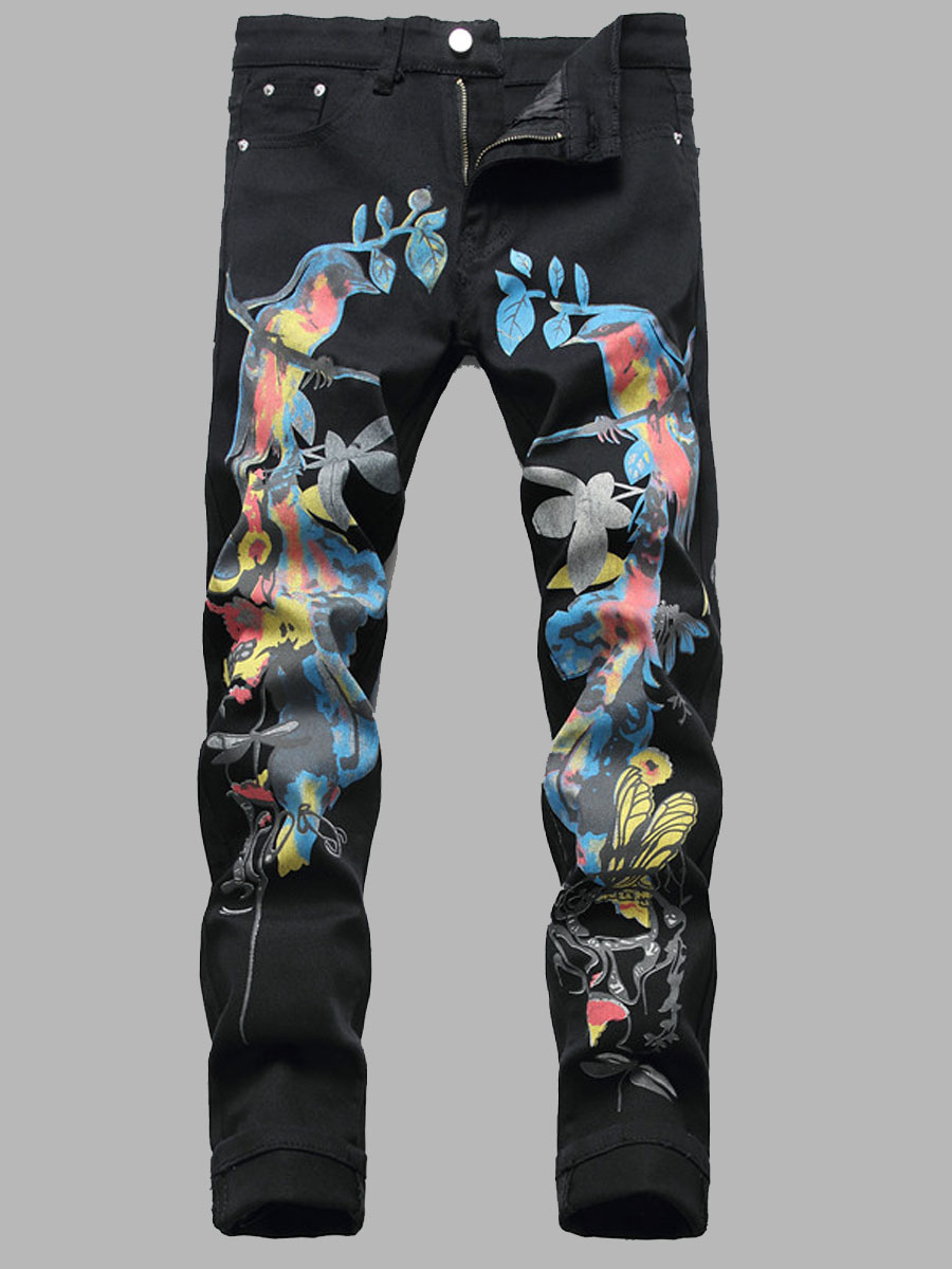 

lovely Leisure Print Black Men Jeans