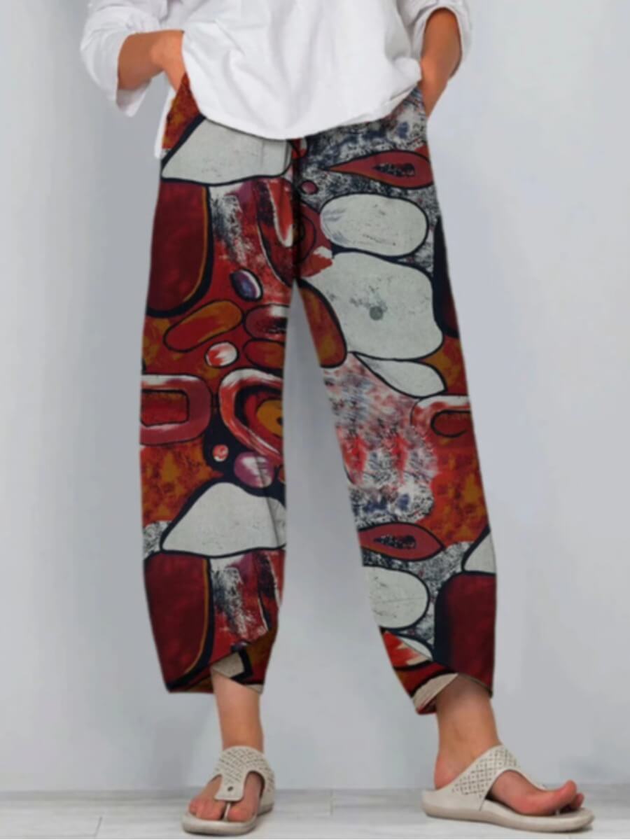 

Lovely Bohemian Print Loose Wine Red Pants