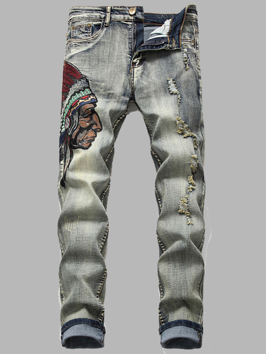 

lovely Vintage Print Blue Men Jeans