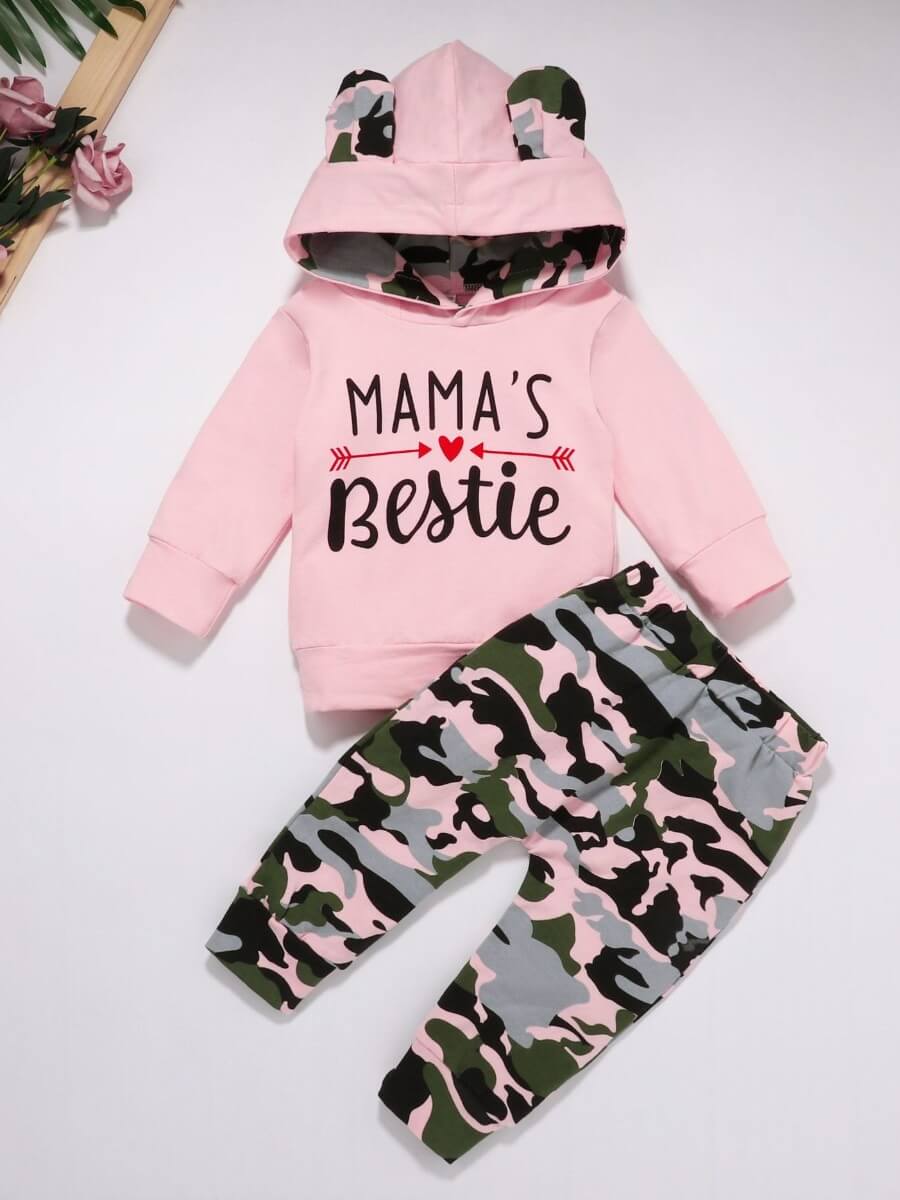 

Lovely Casual Hooded Collar Letter Print Pink Girl Two-piece Pants Set
