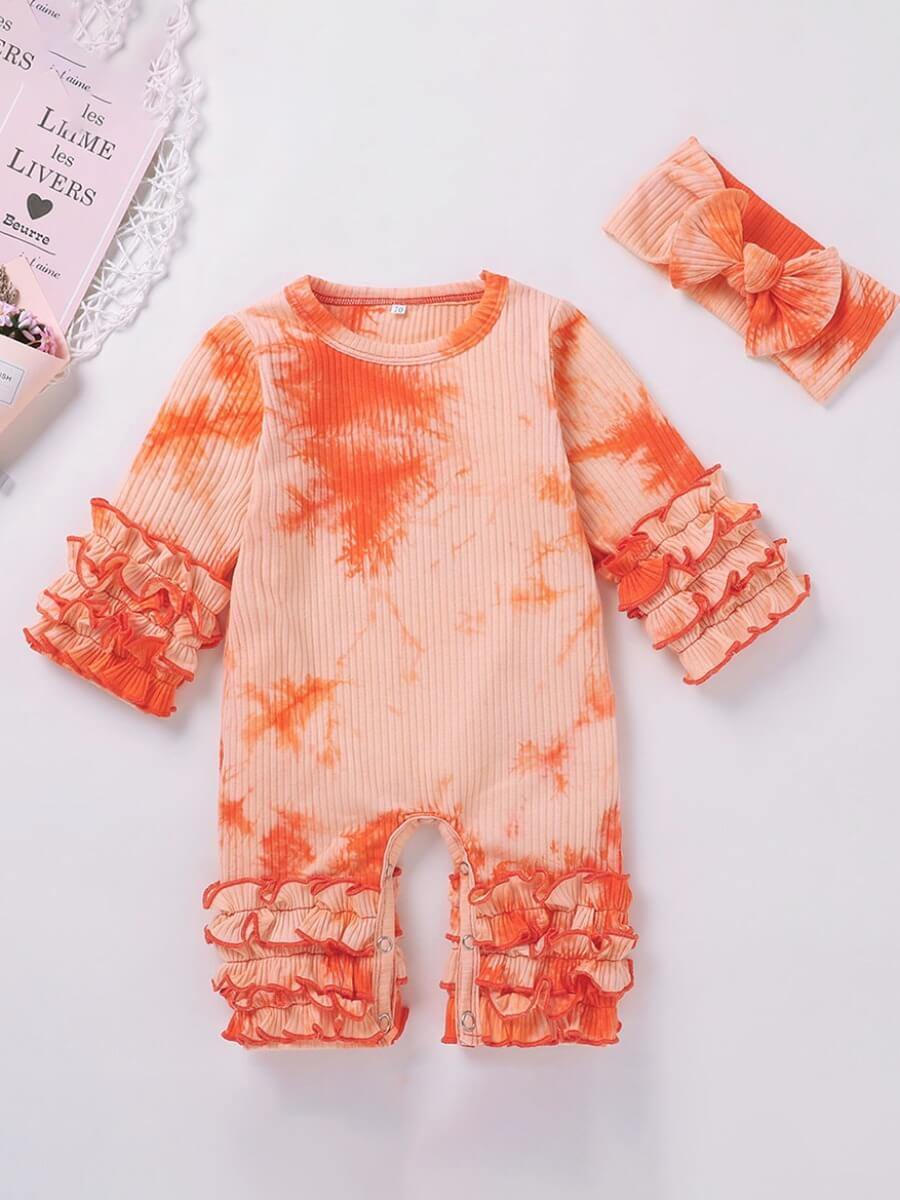 

Lovely Stylish O Neck Tie-dye Jacinth Girl One-piece Jumpsuit