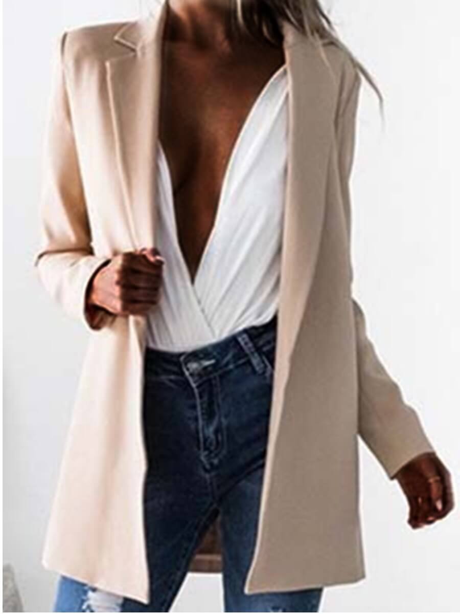 

Lovely Leisure Turn-back Collar Basic Khaki Blazer