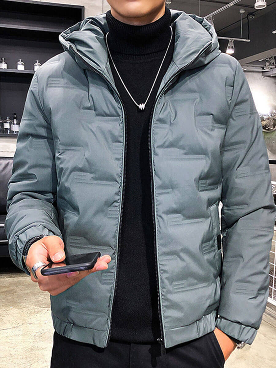 

Lovely Leisure Hooded Collar Zipper Design Acid Blue Men Cotton-padded Clothe