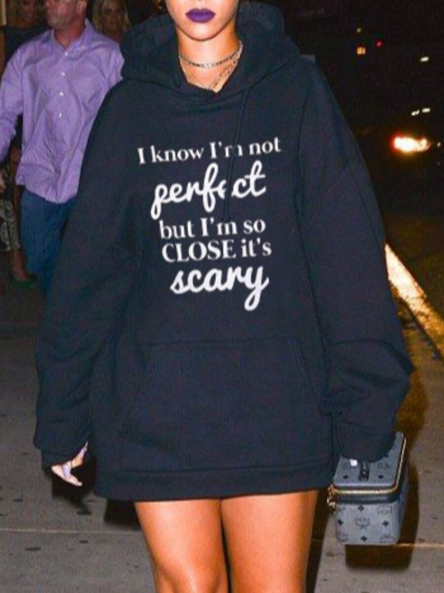 

Lovely Street Hooded Collar Letter Print Black Mini Dress