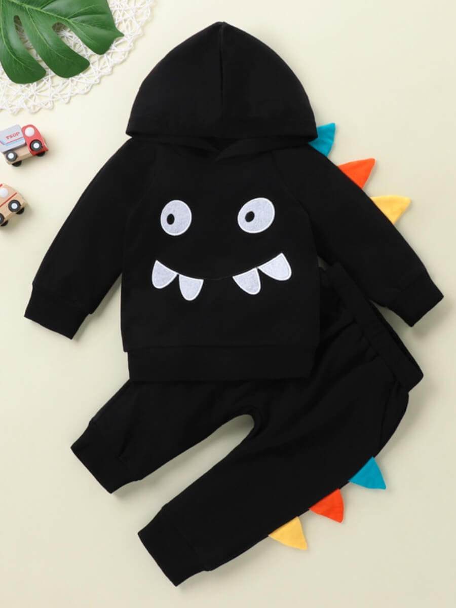 

Lovely Sweet Hooded Collar Print Black Boy Two-piece Pants Set