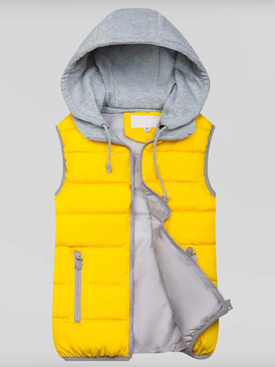 

Lovely Casual Hooded Collar Patchwork Yellow Waistcoat