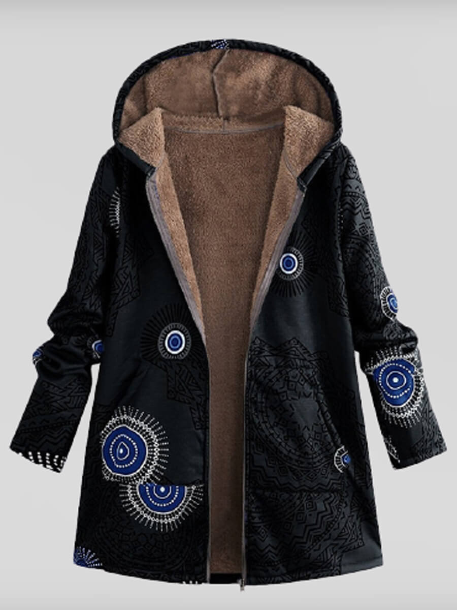 

Lovely Casual Hooded Collar Print Black Coat