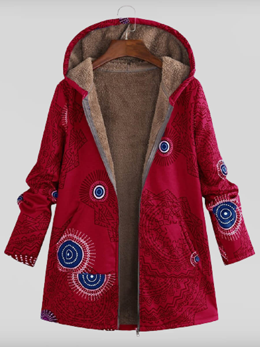

Lovely Casual Hooded Collar Print Red Coat