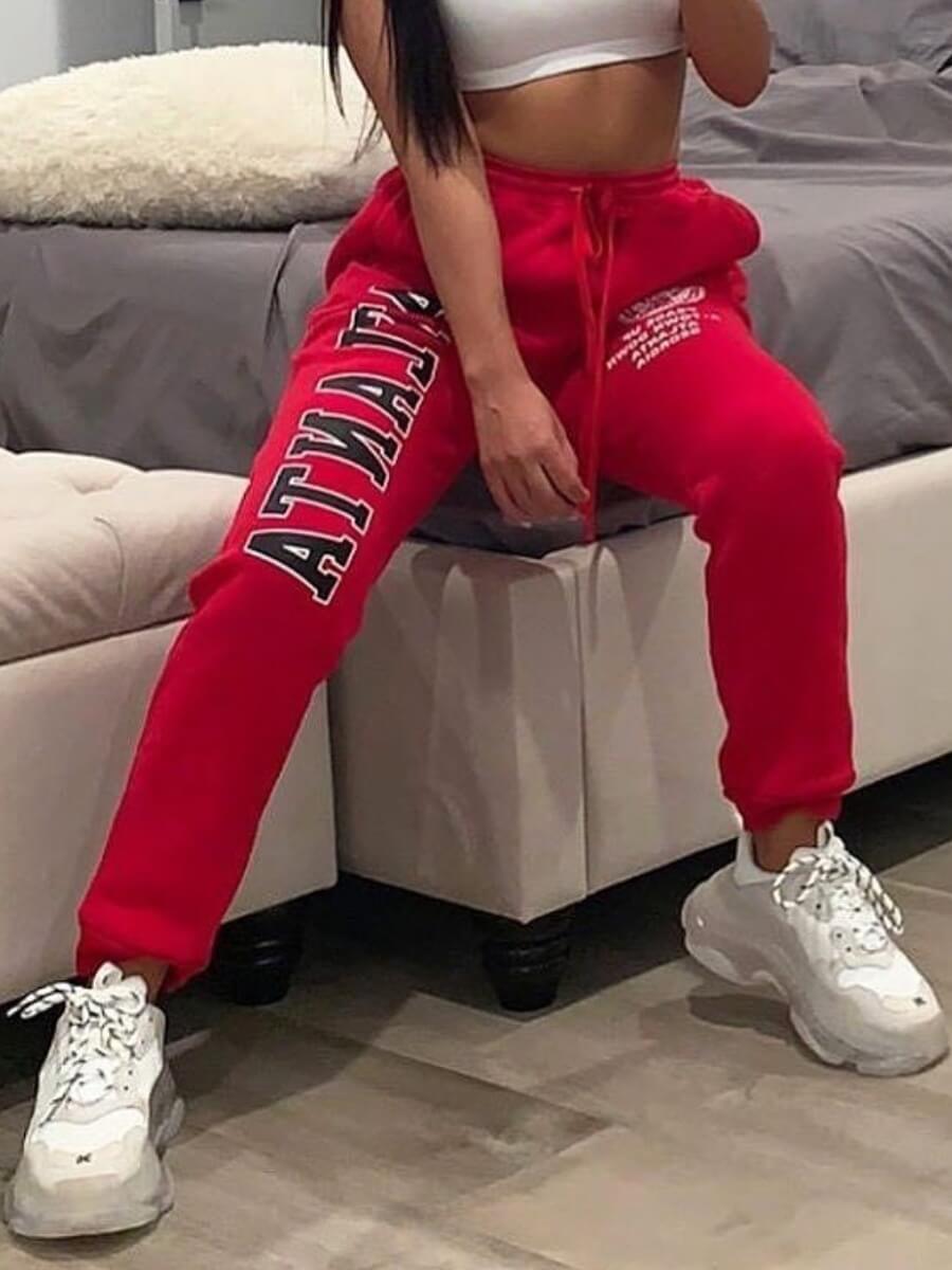 

Lovely Street Letter Print Red Pants