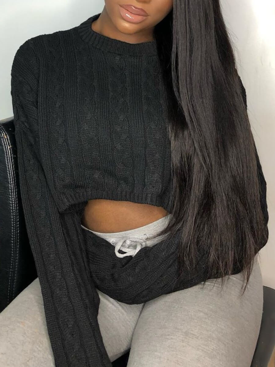 

Lovely Stylish O Neck Basic Black Short Sweater