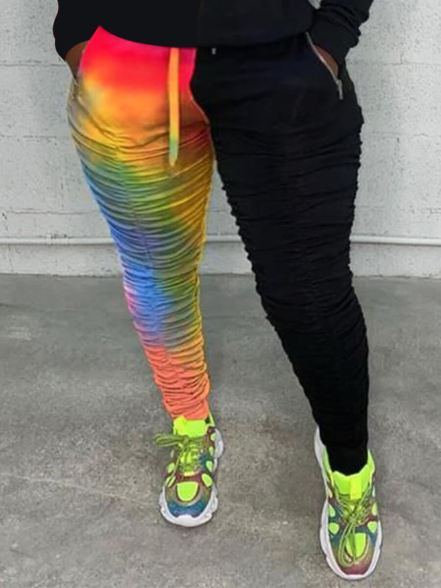 

Lovely Casual Patchwork Tie-dye Black Plus Size Pants