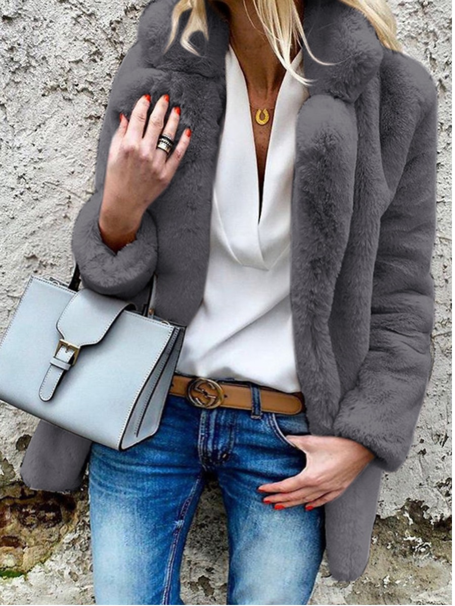

Lovely Casual Turndown Collar Basic Dark Grey Plus Size Coat