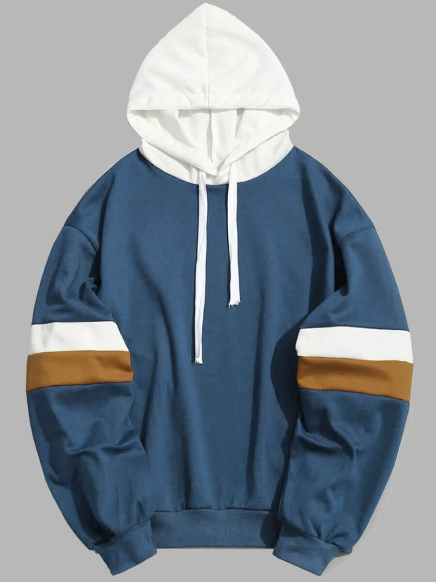 

Lovely Casual Hooded Collar Patchwork Blue Men Hoodie