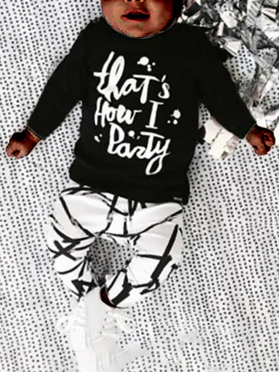 

Lovely Casual O Neck Letter Print Black Boy Two-piece Pants Set