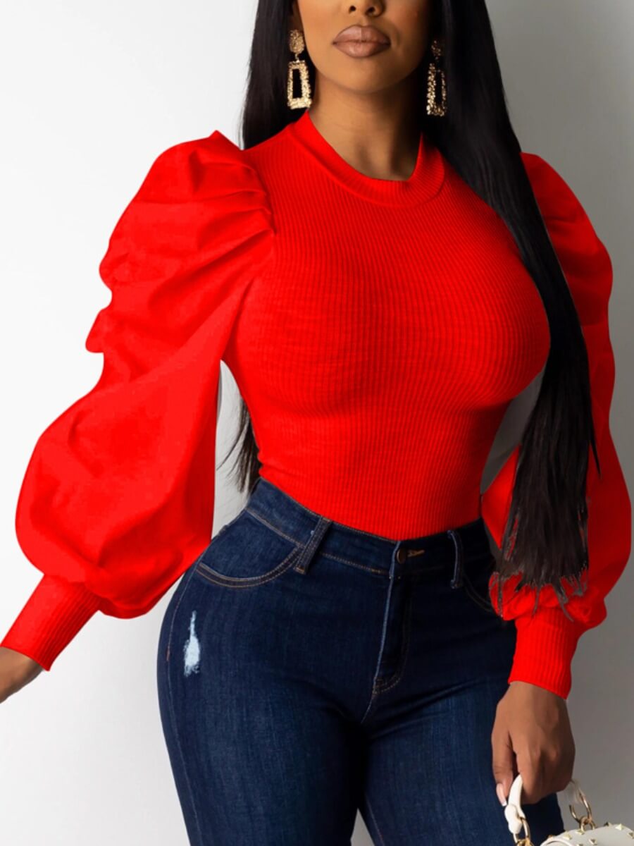 

Lovely Trendy O Neck Patchwork Red Sweater