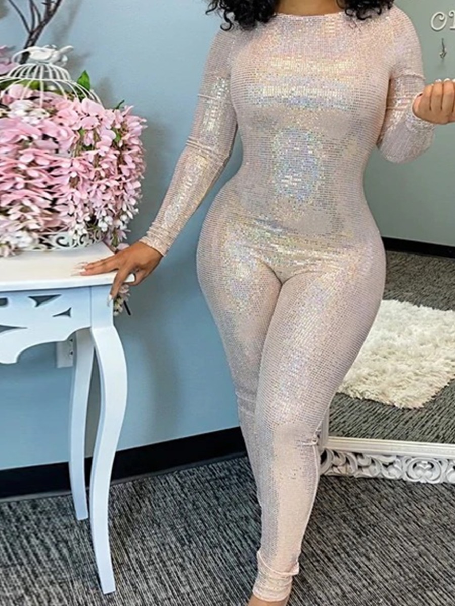 

Lovely Stylish O Neck Skinny Apricot One-piece Jumpsuit