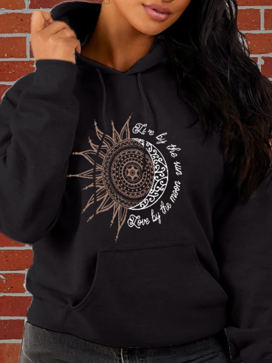 

Lovely Leisure Hooded Collar Print Loose Black Hoodie