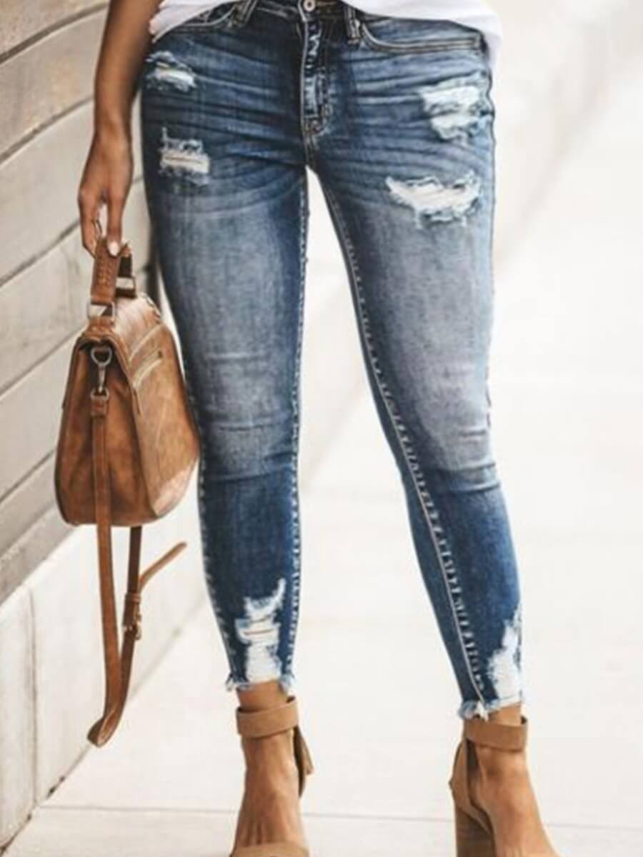 

Lovely Street Broken Holes Deep Blue Jeans