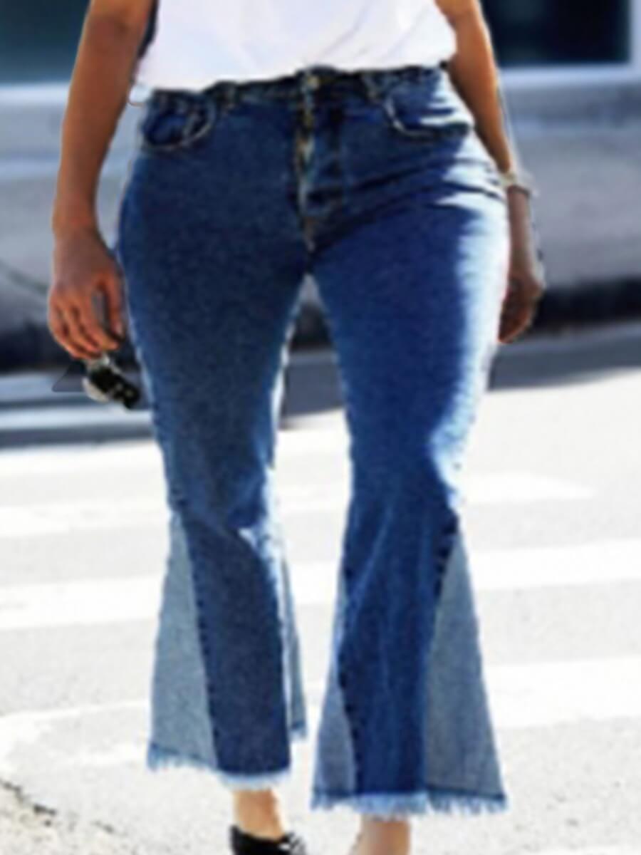 

Lovely Trendy High-waisted Flared Deep Blue Jeans