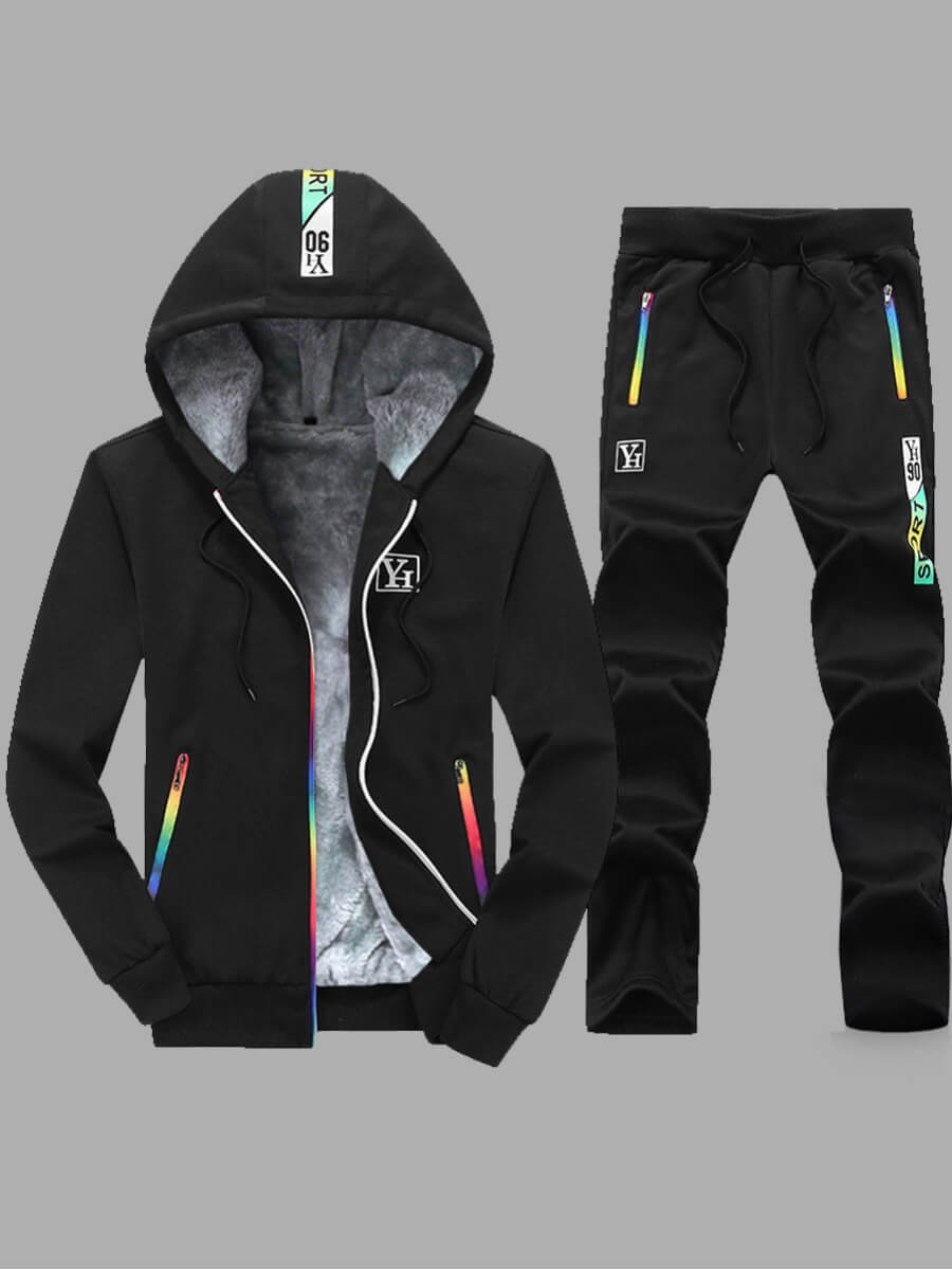 

Lovely Casual Hooded Collar Patchwork Black Men Two-piece Pants Set