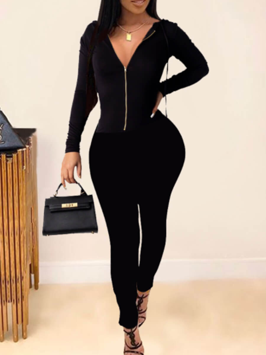 

Lovely Trendy Zipper Design Black One-piece Jumpsuit