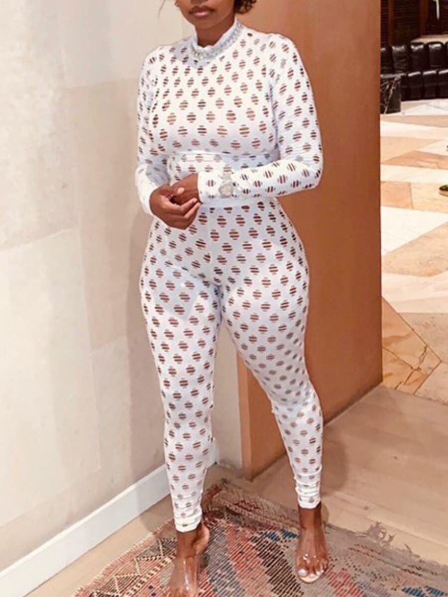 

Lovely Sexy Hollow-out Zipper Design White One-piece Jumpsuit