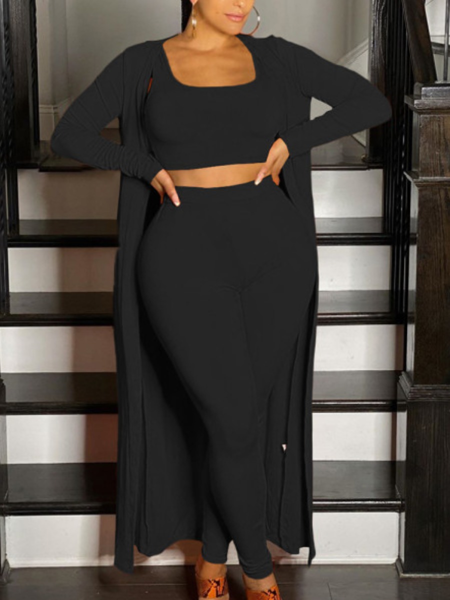 

Lovely Leisure Basic Skinny Black Plus Size Two-piece Pants Set