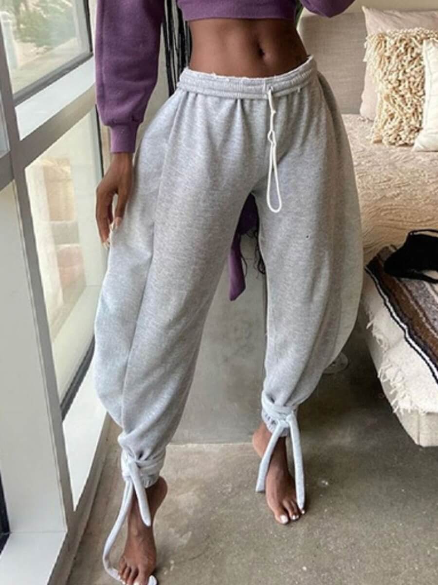 

Lovely Casual Loose Grey Plus Size Pants