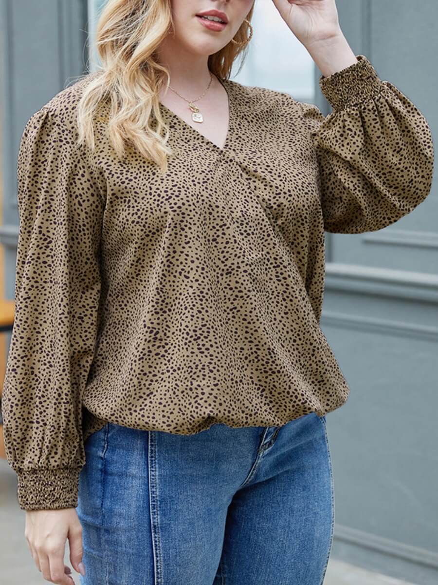 

Lovely Trendy V Neck Dot Print Black Blouse, Black dot