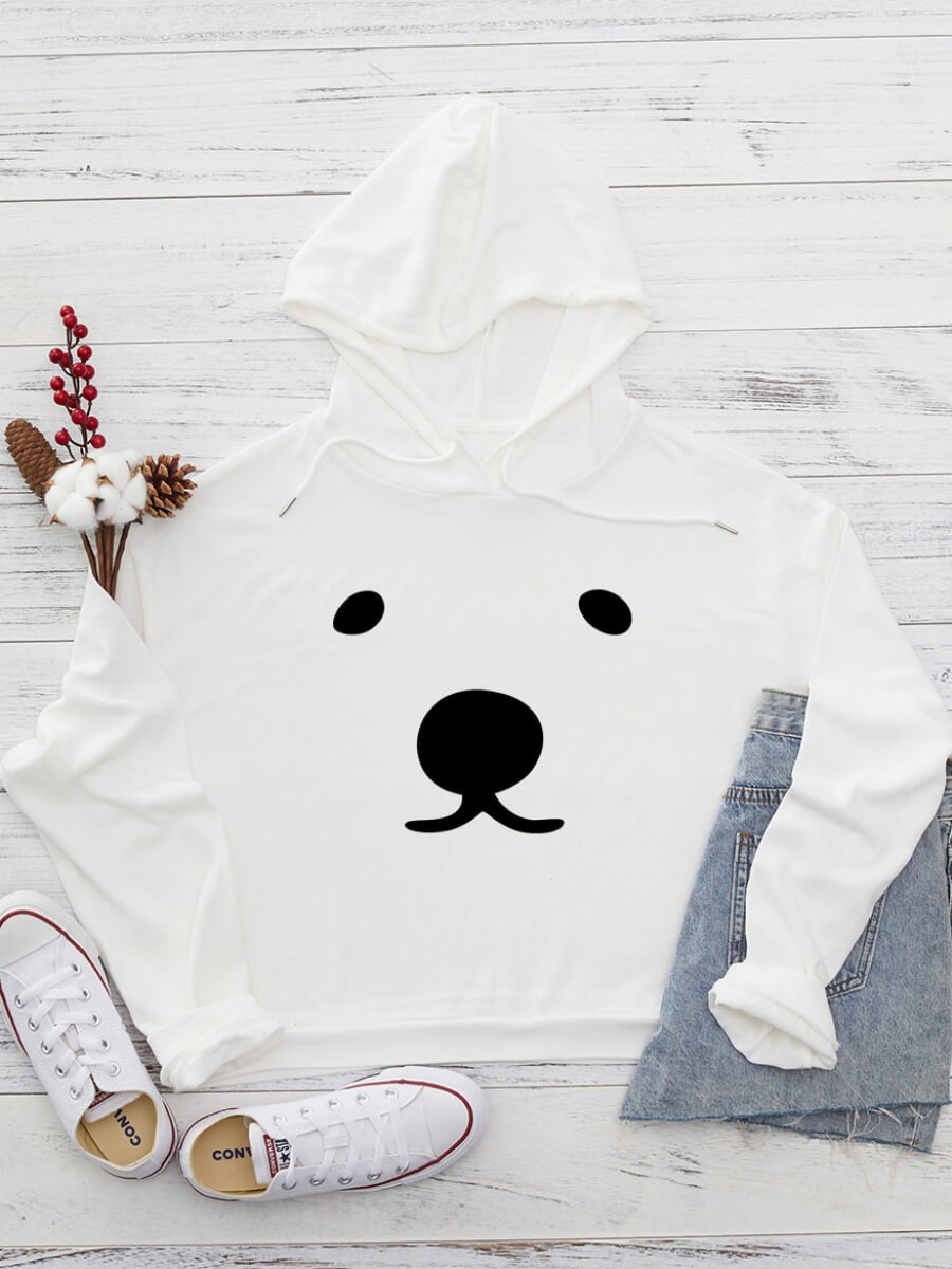 

Lovely Leisure Hooded Collar Print White Hoodie