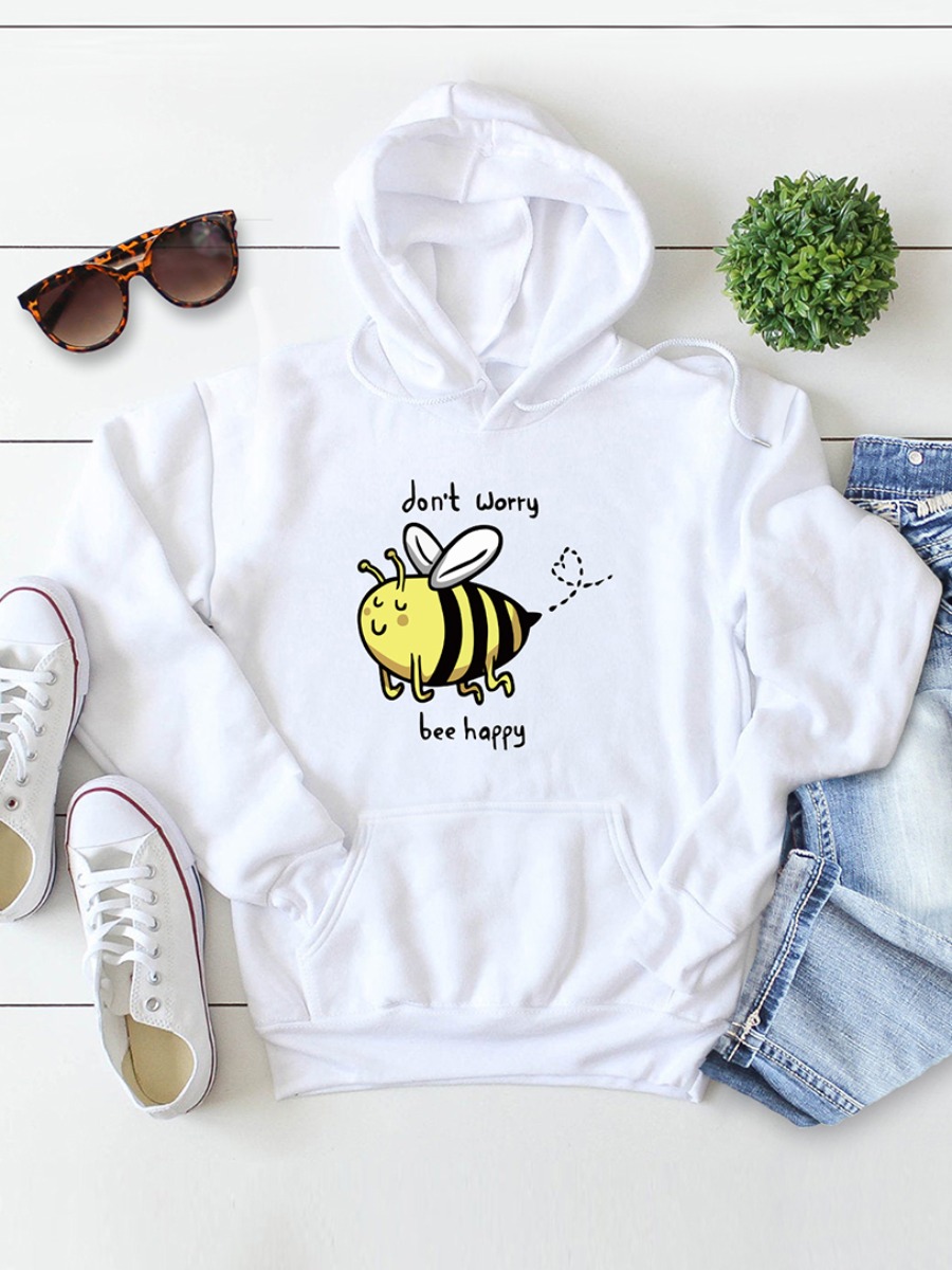 

Lovely Leisure Hooded Collar Print White Hoodie