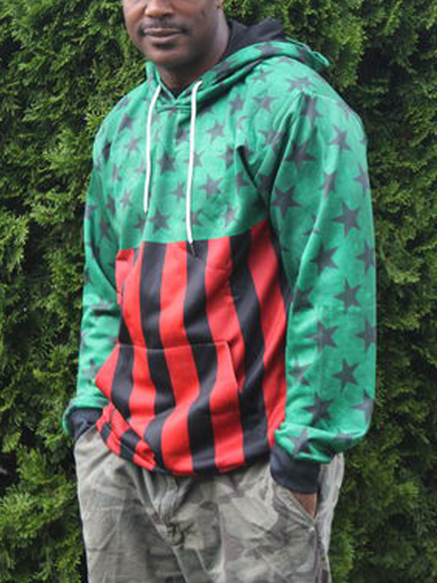 

Lovely Street Hooded Collar Pentagram Print Patchwork Green Men Hoodie