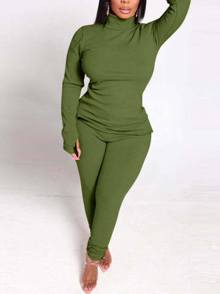 

Lovely Leisure Hooded Collar Print Loose Army Green Two Piece Pants Set