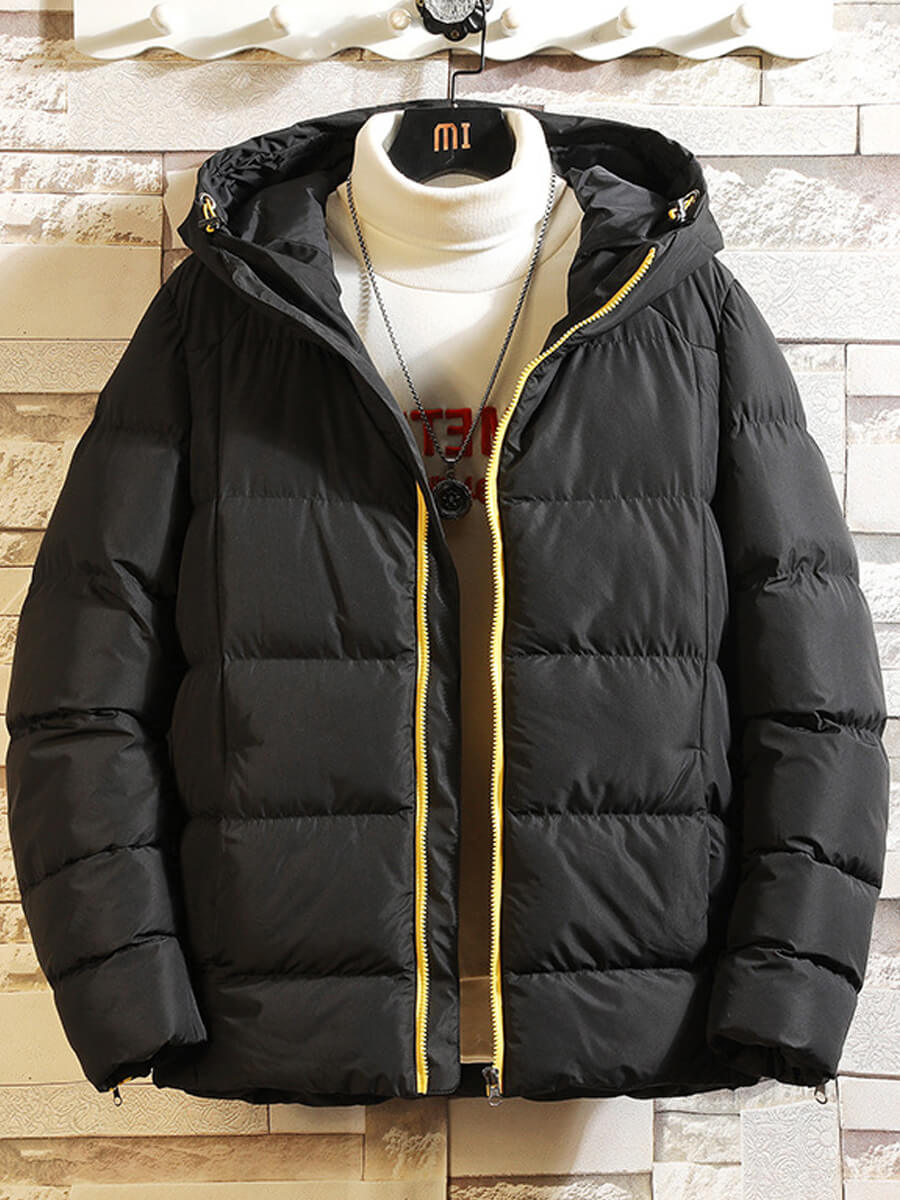 

Lovely Casual Hooded Collar Zipper Design Loose Black Men Cottonpadded Clothe