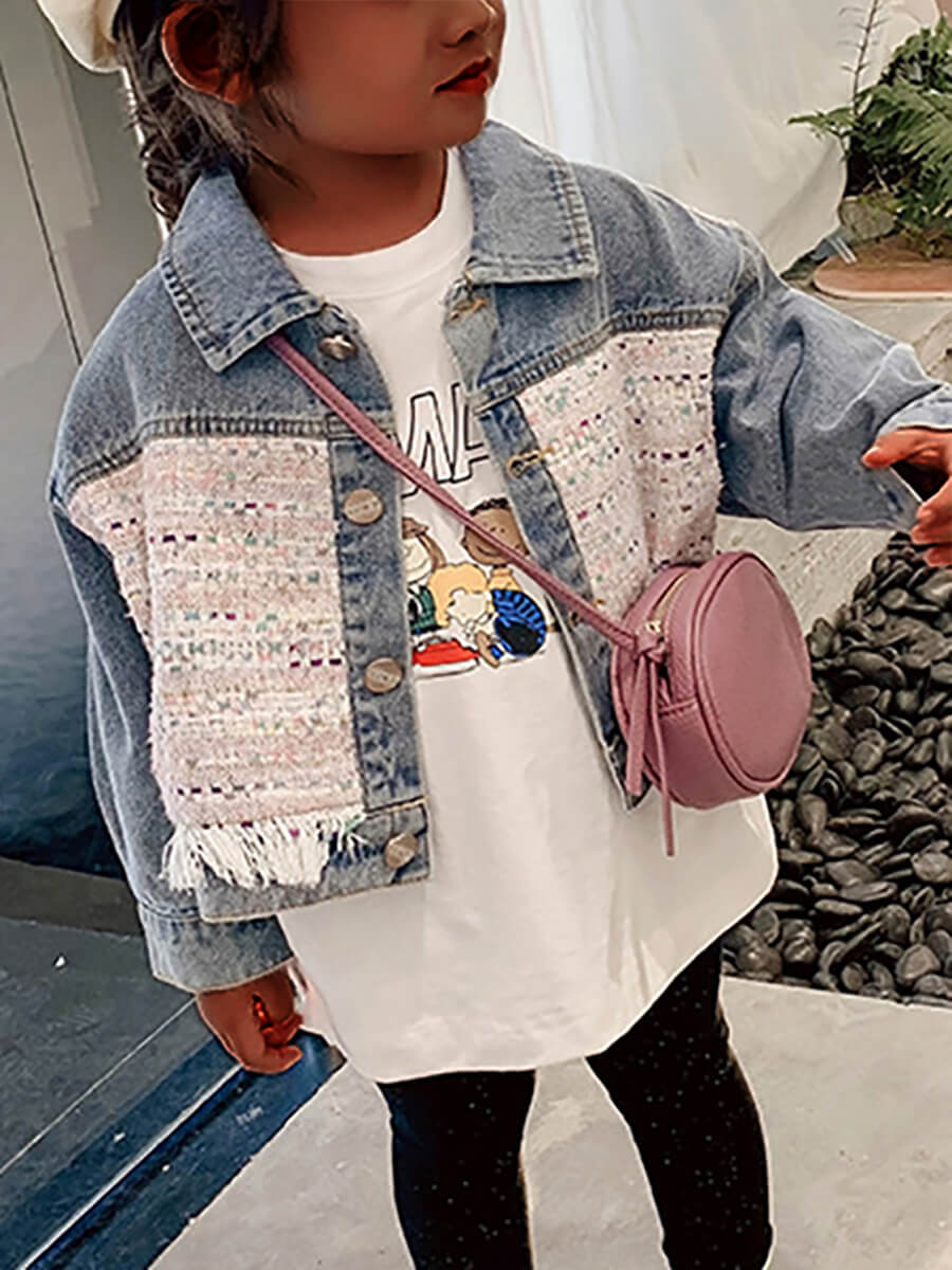 

Lovely Stylish Turndown Collar Patchwork Baby Blue Girl Coat