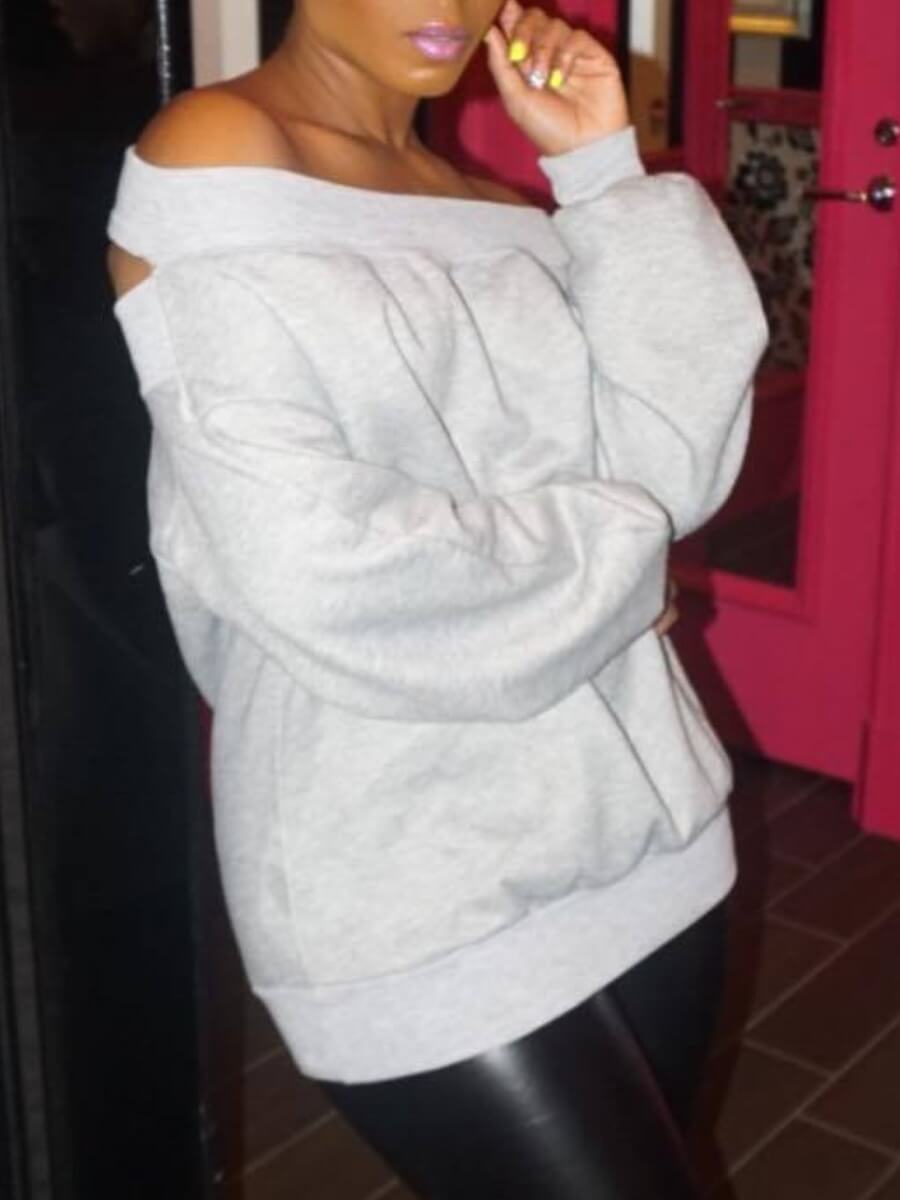 

Lovely Casual Hollow-out Loose Grey Hoodie