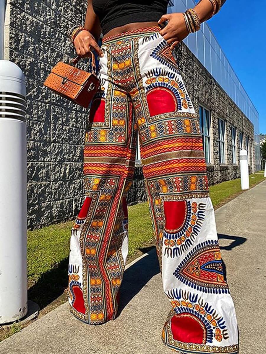

Lovely Bohemian Print Loose White Pants