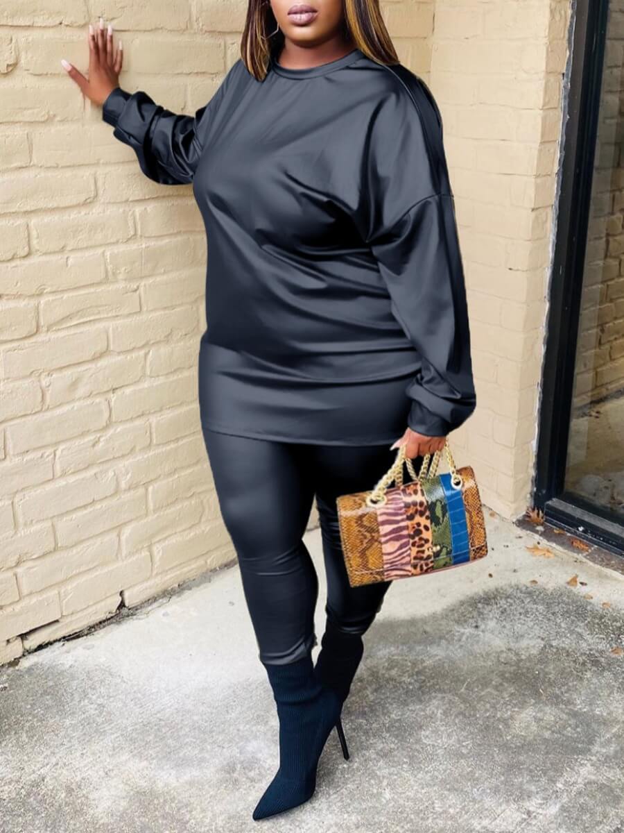 

Lovely Casual O Neck Basic Black Plus Size Two-piece Pants Set