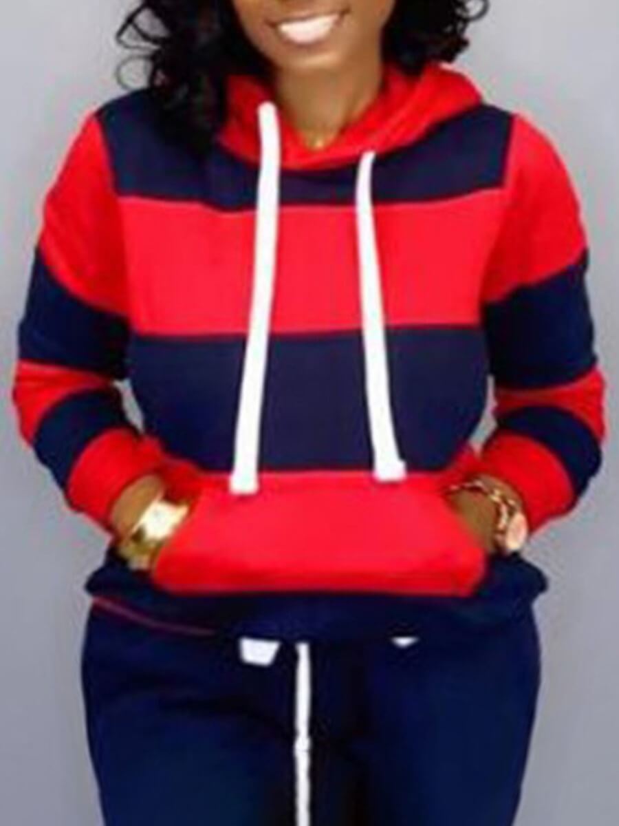 

Lovely Casual Hooded Collar Striped Red Plus Size Hoodie