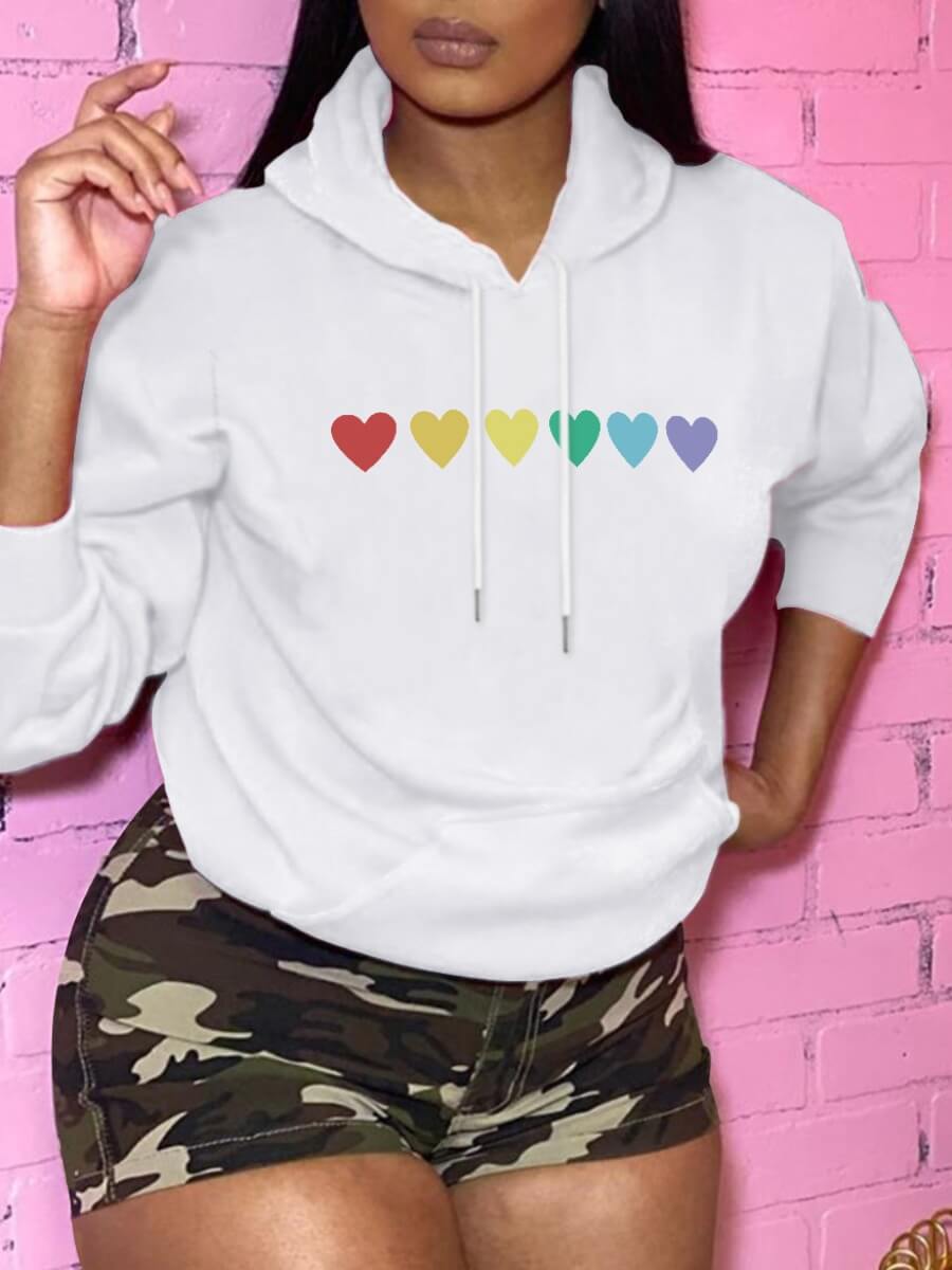 

Lovely Casual Hooded Collar Heart Print White Hoodie