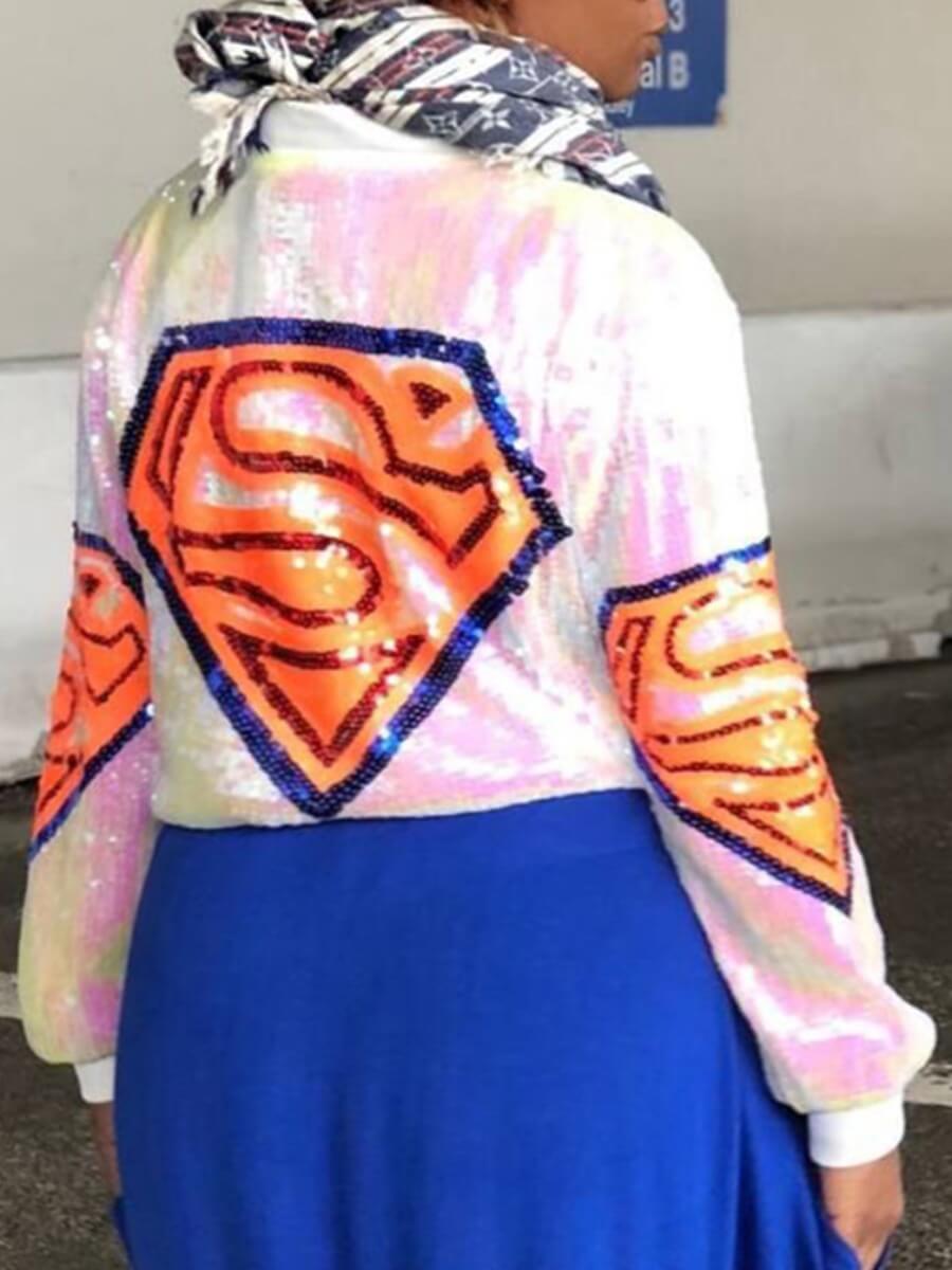 

Lovely Street Sequined White Plus Size Jacket